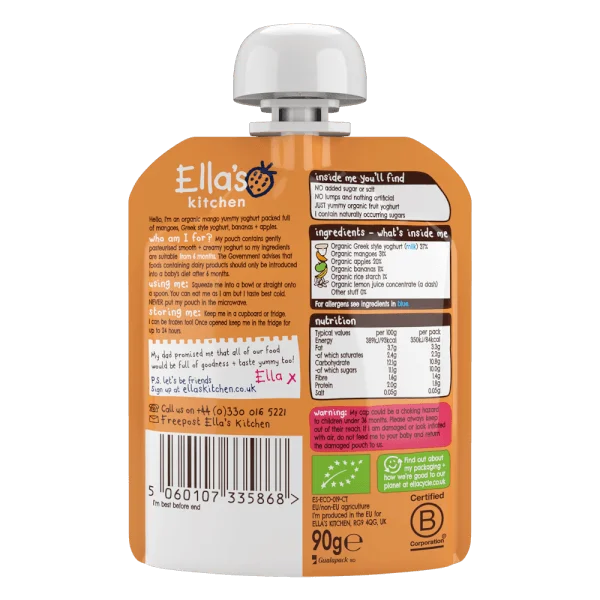 Dinh dưỡng xoài nghiền hữu cơ, sữa chua Ella