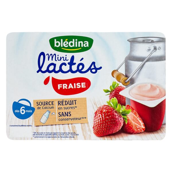 Sữa chua Bledina Mini Lactes vị dâu, 330g (6 hũ x 55g)