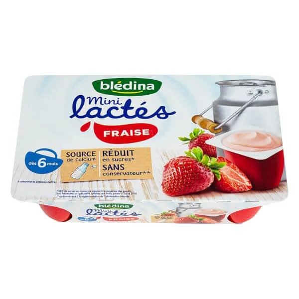 Sữa chua Bledina Mini Lactes vị dâu, 330g (6 hũ x 55g)