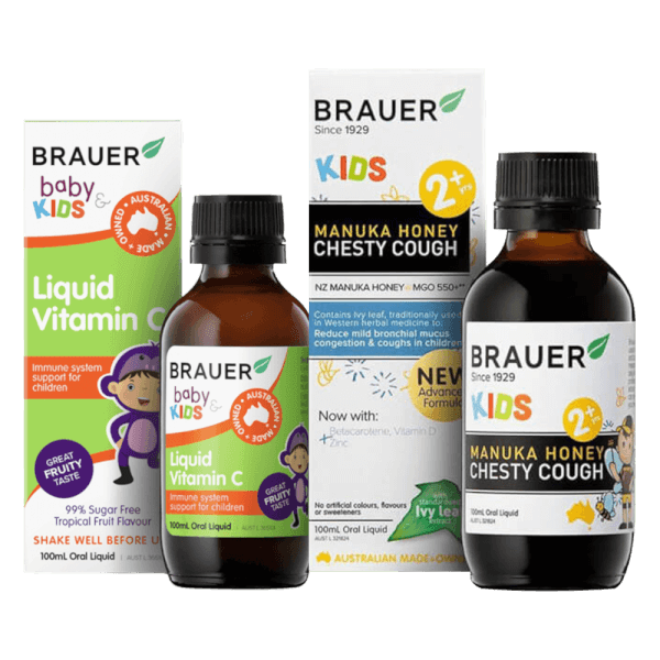 Combo 1 Thực phẩm bảo vệ sức khỏe:Brauer Kids Manuka Honey Chesty Cough 100mL và 1 Thực phẩm bảo vệ sức khỏe Brauer Baby
