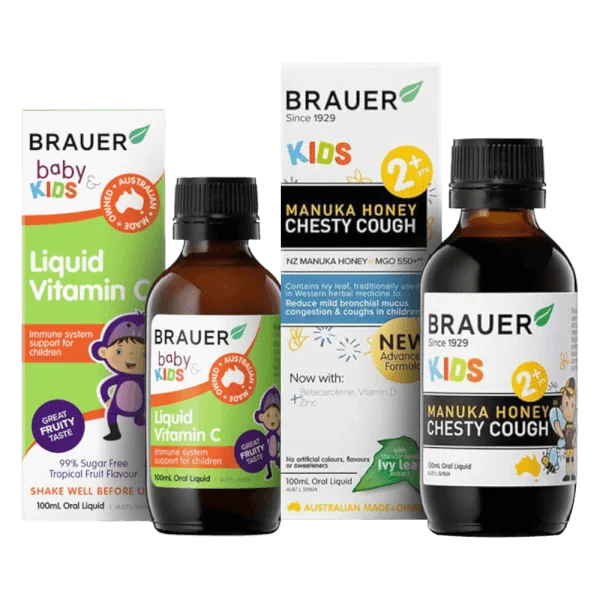 Combo 1 Thực phẩm bảo vệ sức khỏe:Brauer Kids Manuka Honey Chesty Cough 100mL và 1 Thực phẩm bảo vệ sức khỏe Brauer Baby