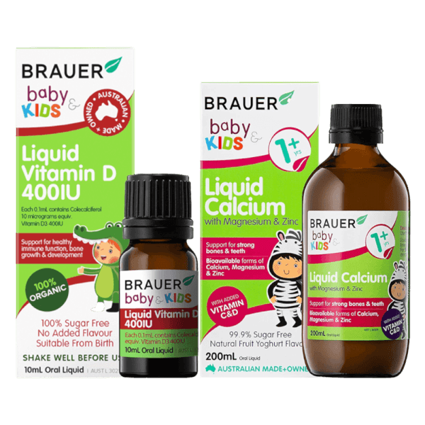 Combo 1 Brauer Liquid Calcium, Kẽm và Magie và 1 Brauer Liquid Vitamin D Organic