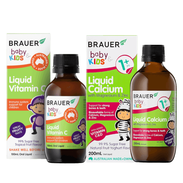 Combo 1 Brauer Liquid Calcium, Kẽm và Magie và 1 Thực phẩm bảo vệ sức khỏe Brauer Baby