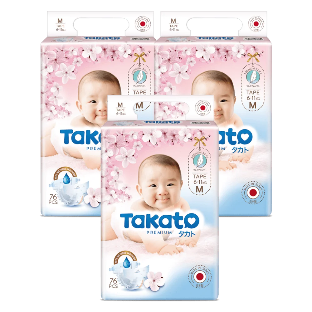 Combo 3 Tã dán Nhật Bản Takato siêu mềm mại (M, 76 miếng)