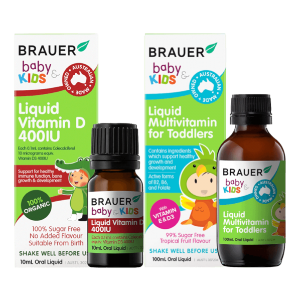 Combo 1 Brauer Liquid Multivitamin (for Toddlers) và 1 Brauer Liquid Vitamin D Organic