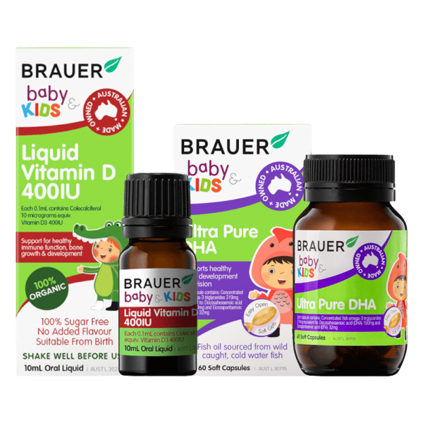 Combo 1 Brauer Ultra Pure DHA (Hộp 60 viên) và 1 Brauer Liquid Vitamin D Organic