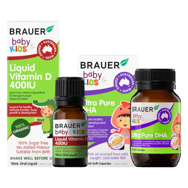Combo 1 Brauer Ultra Pure DHA (Hộp 60 viên) và 1 Brauer Liquid Vitamin D Organic