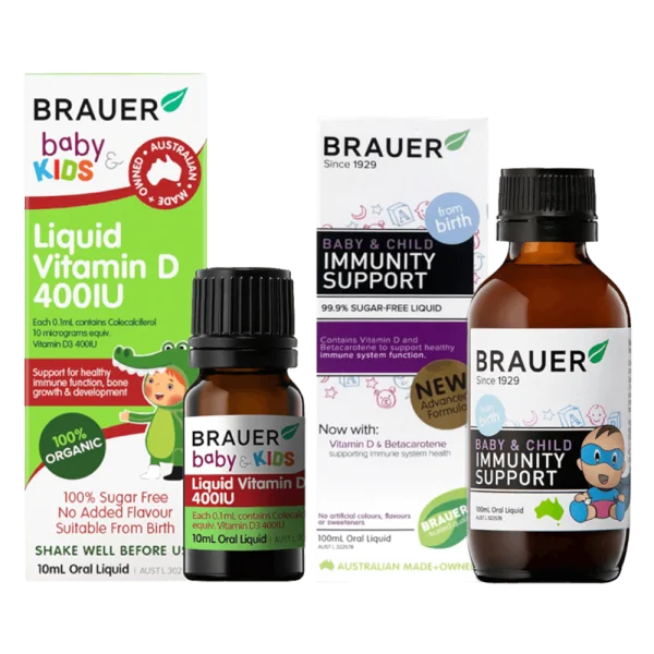 Combo 1 Brauer Immunity Support 100mL và 1 Brauer Liquid Vitamin D Organic