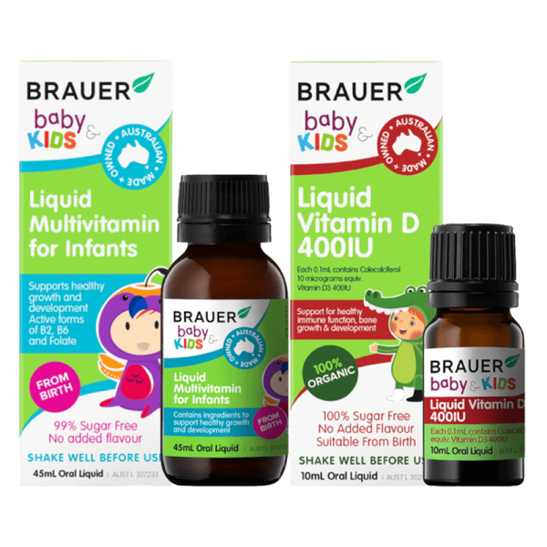 Combo 1 Brauer Liquid Multivitamin (for Infants) và 1 Brauer Liquid Vitamin D Organic