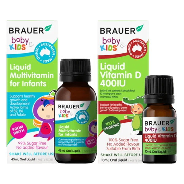Combo 1 Brauer Liquid Multivitamin (for Infants) và 1 Brauer Liquid Vitamin D Organic