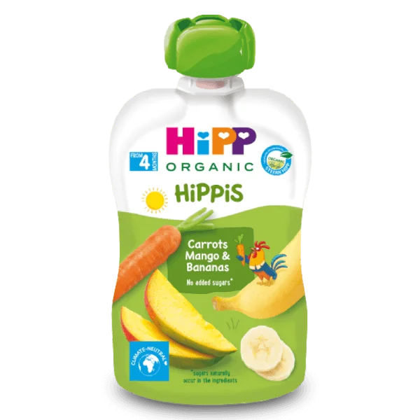 Dinh dưỡng 100% trái cây nghiền hữu cơ HiPPiS Organic (Cà rốt, Xoài, Chuối)