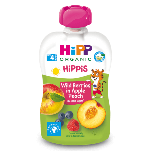 Dinh dưỡng 100% trái cây nghiền hữu cơ HiPPiS Organic (Dâu rừng, Táo, Đào)