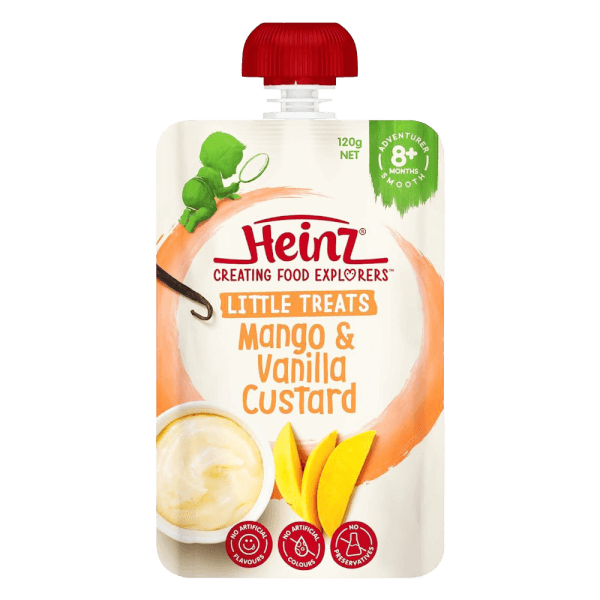 Hỗn hợp nghiền dành cho trẻ 8 tháng tuổi trở lên : Custard Xoài và Vani - Heinz Mango & Vanilla custard