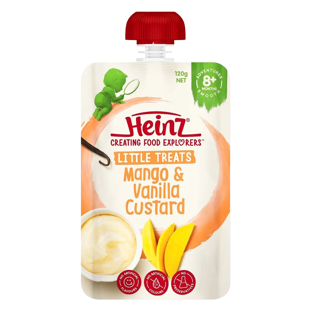 Hỗn hợp nghiền dành cho trẻ 8 tháng tuổi trở lên : Custard Xoài và Vani - Heinz Mango & Vanilla custard