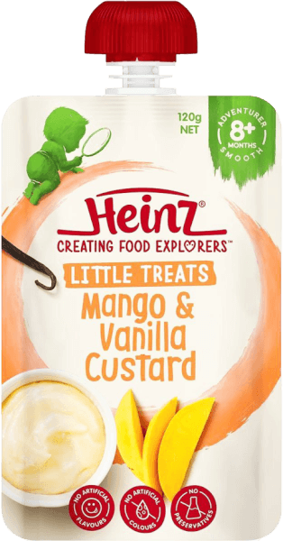 Hỗn hợp nghiền dành cho trẻ 8 tháng tuổi trở lên : Custard Xoài và Vani - Heinz Mango & Vanilla custard
