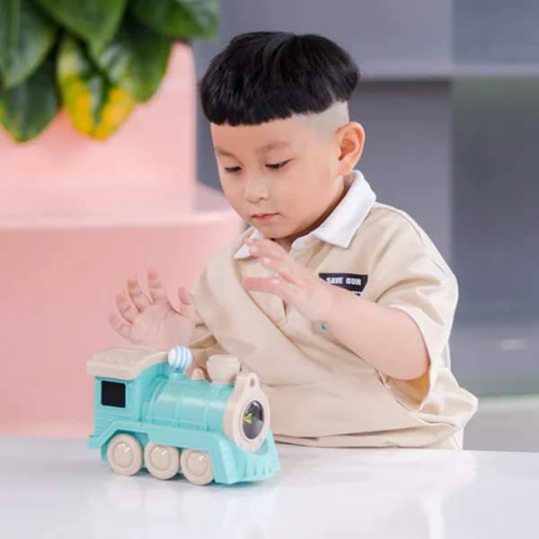 Tàu hỏa thổi bóng và phun sương có nhạc, đèn JS056835 (Xanh)