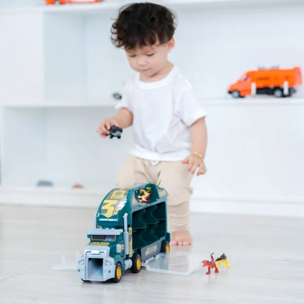 Bộ đồ chơi gồm xe container lớn và mô hình khủng long siêu ngầu CY517241