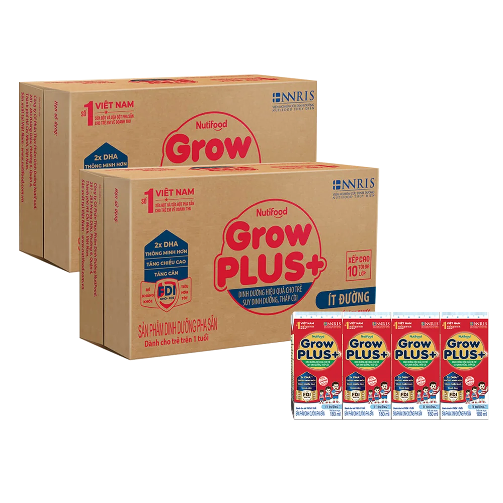 Combo 2 thùng Sữa GrowPLUS+ ít đường 180ml (lốc 4 hộp)