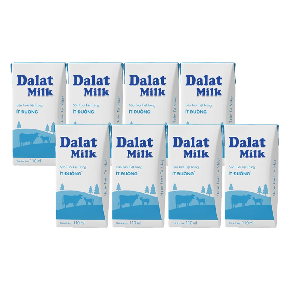 Combo 2 Sữa tươi tiệt trùng Dalat Milk ít đường 110ml (lốc 4 hộp)