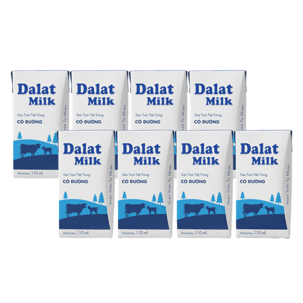 Combo 2 Sữa tươi tiệt trùng Dalat Milk có đường 110ml (lốc 4 hộp)