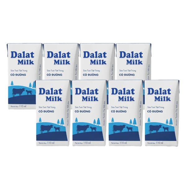 Combo 2 Sữa tươi tiệt trùng Dalat Milk có đường 110ml (lốc 4 hộp)