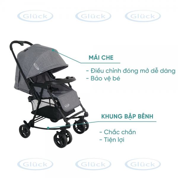 Xe đẩy em bé Gluck C9 (Dk grey, hai chiều)