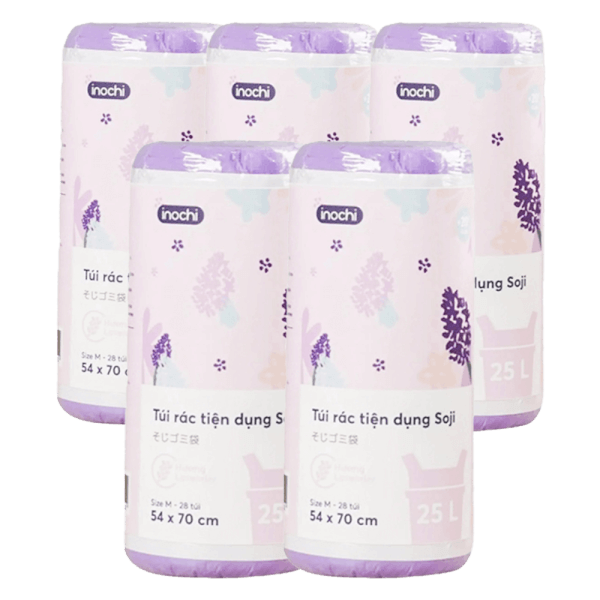 Combo 5 Túi rác tiện dụng Soji 25L x 28 túi (INC, Size M, Hương Lavender)