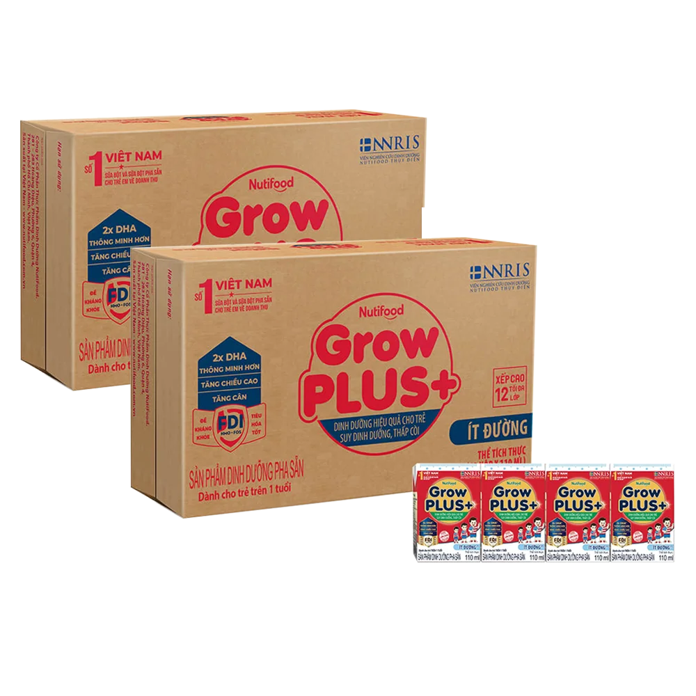 Combo 2 thùng Sữa GrowPLUS+ ít đường 110ml (lốc 4 hộp)