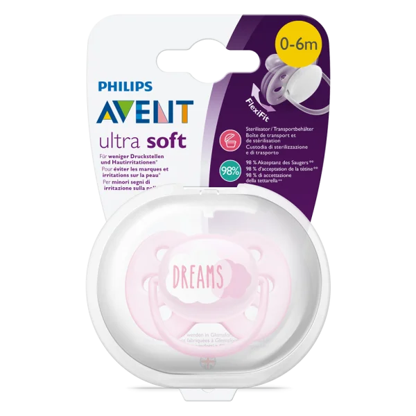 Ty ngậm Philips Avent siêu mềm 0-6M vỉ đơn (SCF527/01, hồng)