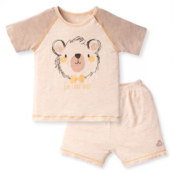 Bộ tính năng ngắn, vải sợi sồi BST Gấu nâu Animo BMC123107 (3-24M,Nâu nhạt)