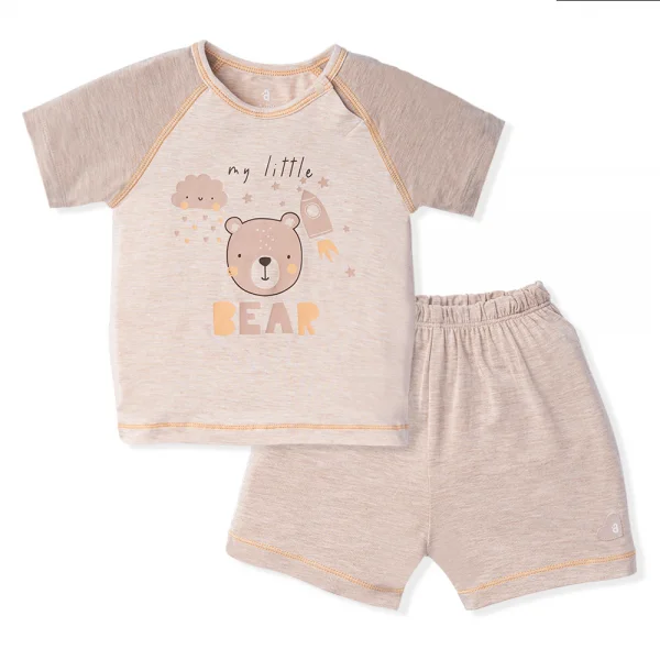 Bộ tính năng ngắn, vải sợi sồi BST Gấu nâu Animo BMC123106 (3-24M,Nâu nhạt)