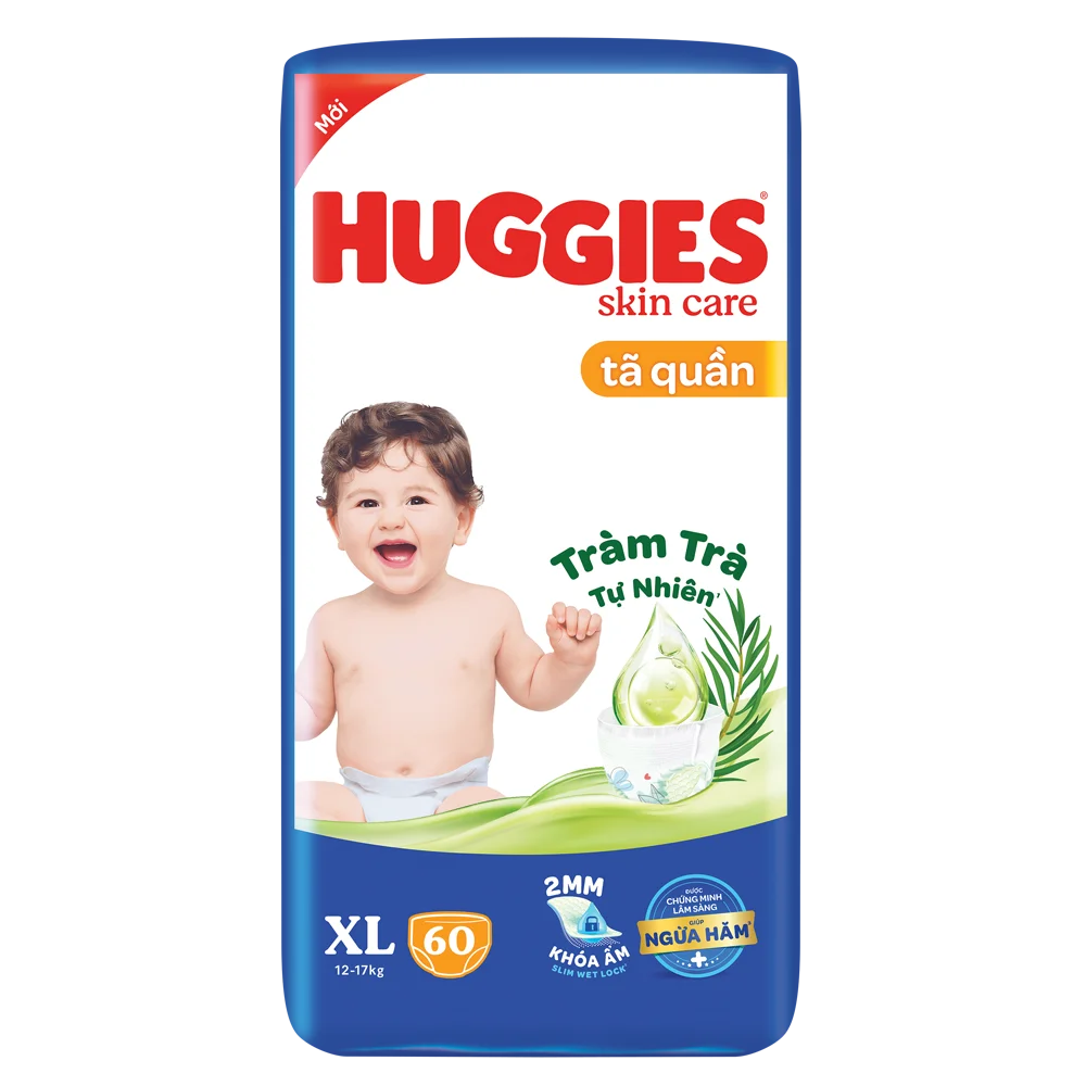 Tã quần Huggies Skincare gói cực đại (XL, 12-17kg, 60 miếng) (giao bao bì ngẫu nhiên)