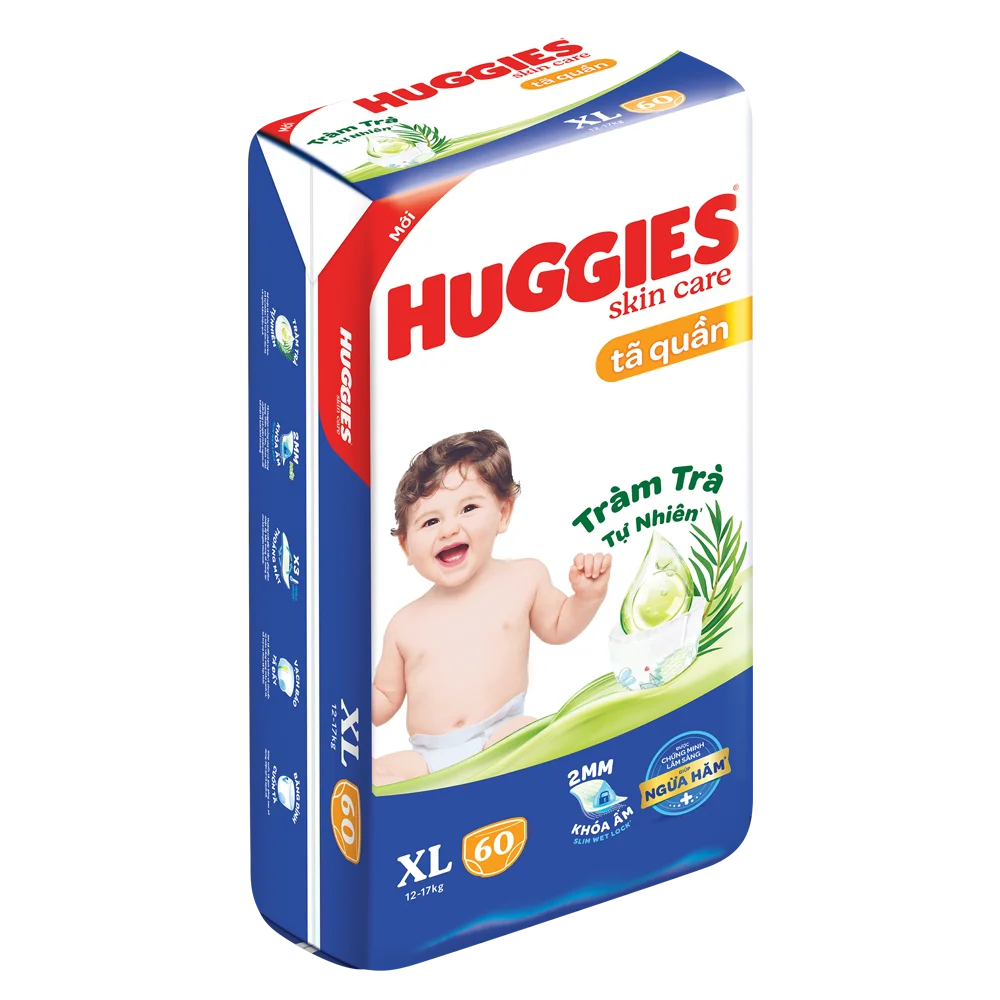Tã quần Huggies Skincare gói cực đại (XL, 12-17kg, 60 miếng) (giao bao bì ngẫu nhiên)