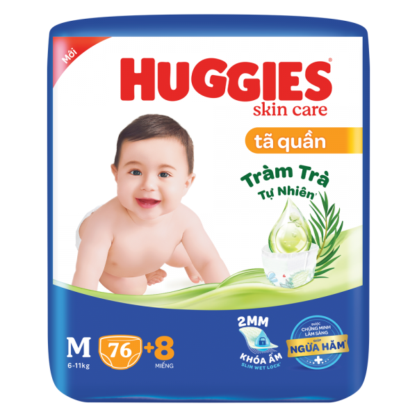 Tã quần Huggies Skincare gói cực đại (M, 6-11kg, 76 miếng)