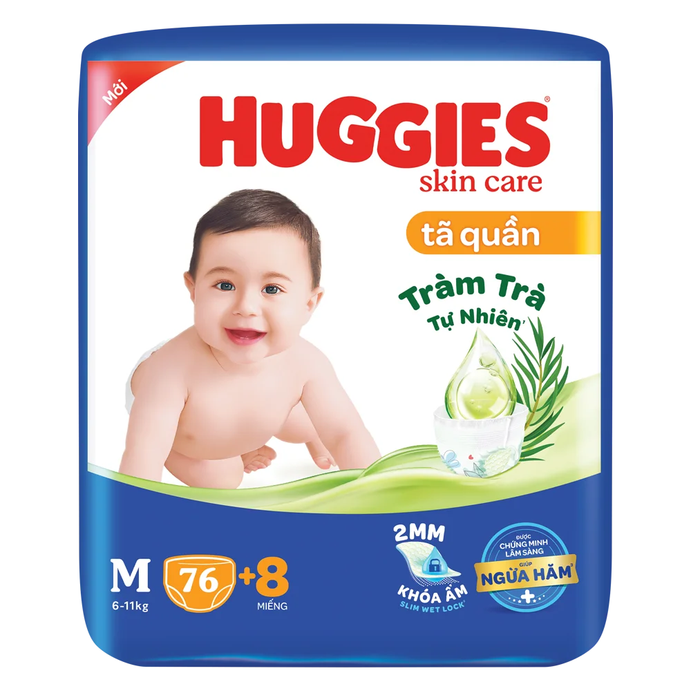 Tã quần Huggies Skincare gói cực đại (M, 6-11kg, 76 miếng) (giao bao bì ngẫu nhiên)