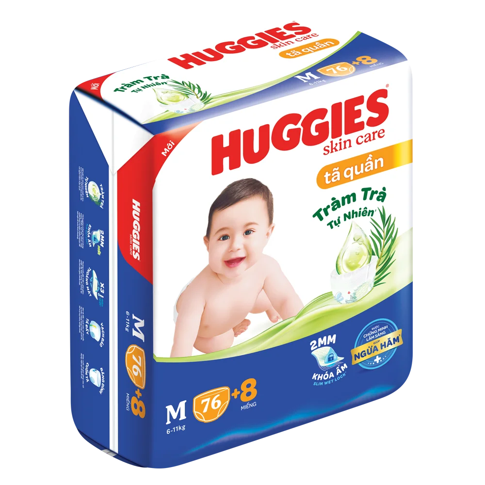 Tã quần Huggies Skincare gói cực đại (M, 6-11kg, 76 miếng) (giao bao bì ngẫu nhiên)