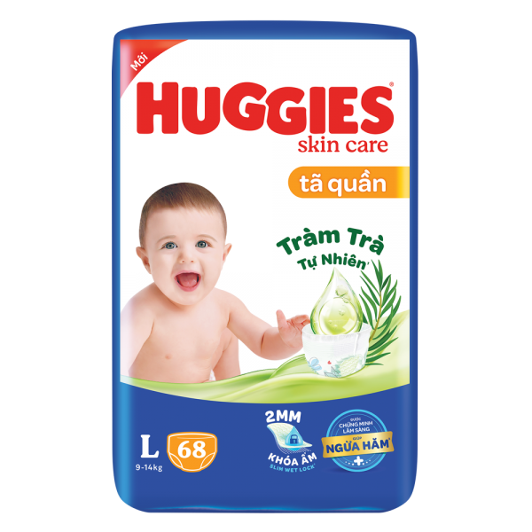 Tã quần Huggies Skincare gói cực đại (L, 9-14kg, 68 miếng) (giao bao bì ngẫu nhiên)