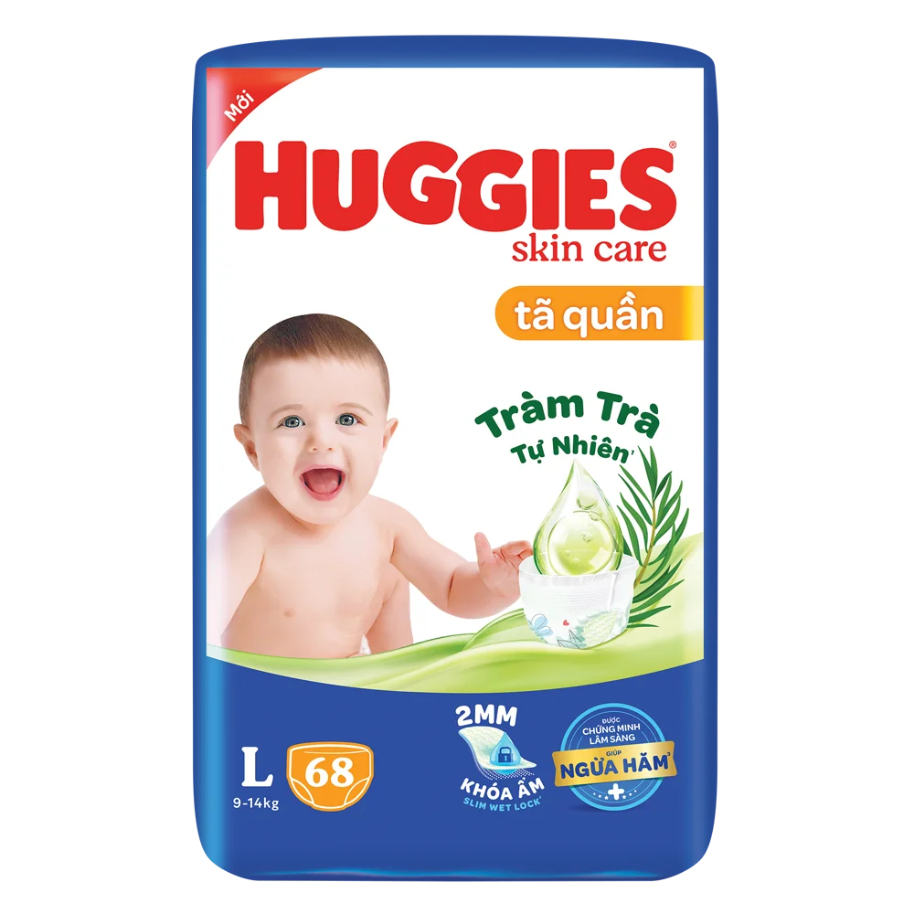 Tã quần Huggies Skincare gói cực đại (L, 9-14kg, 68 miếng) (giao bao bì ngẫu nhiên)