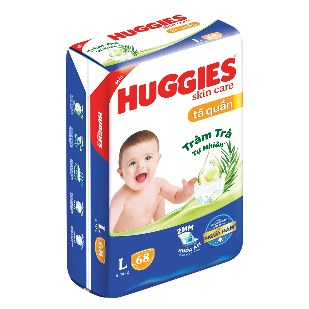 Tã quần Huggies Skincare gói cực đại (L, 9-14kg, 68 miếng) (giao bao bì ngẫu nhiên)