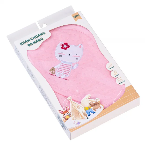 Khăn choàng ủ đa năng 2 trong 1 hình Mèo con Animo T2303_LN001 (80x100cm, Hồng)