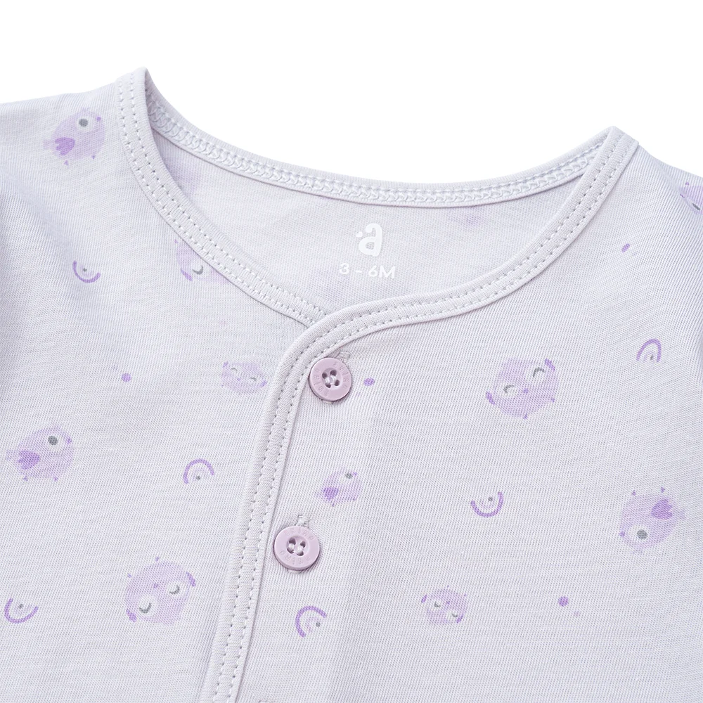Cặp áo sơ sinh cài giữa tay dài Animo KV223022 (NB-12M,Tím họa tiết_Trắng)