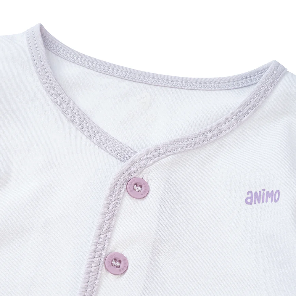 Cặp áo sơ sinh cài giữa tay dài Animo KV223022 (NB-12M,Tím họa tiết_Trắng)