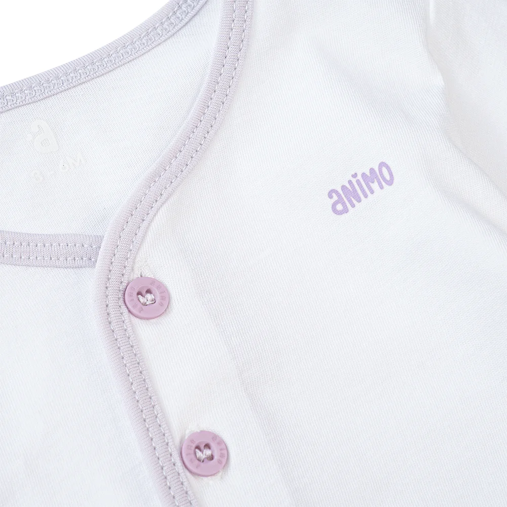 Cặp áo sơ sinh cài giữa tay dài Animo KV223022 (NB-12M,Tím họa tiết_Trắng)