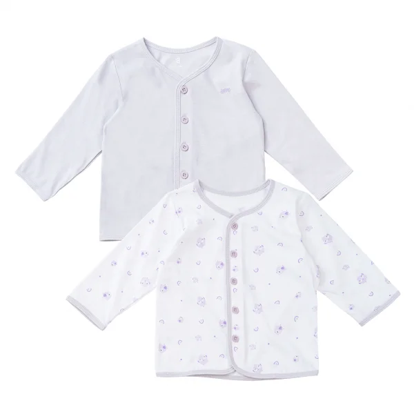 Cặp áo sơ sinh cài giữa tay dài Animo KV223021 (NB-12M,Trắng họa tiết_Tím)