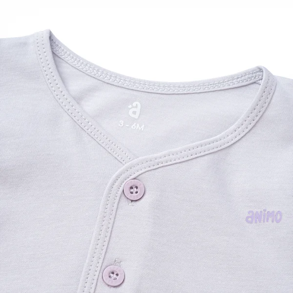Cặp áo sơ sinh cài giữa tay dài Animo KV223021 (NB-12M,Trắng họa tiết_Tím)