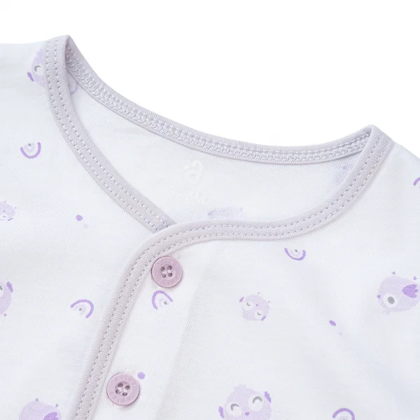 Cặp áo sơ sinh cài giữa tay dài Animo KV223021 (NB-12M,Trắng họa tiết_Tím)