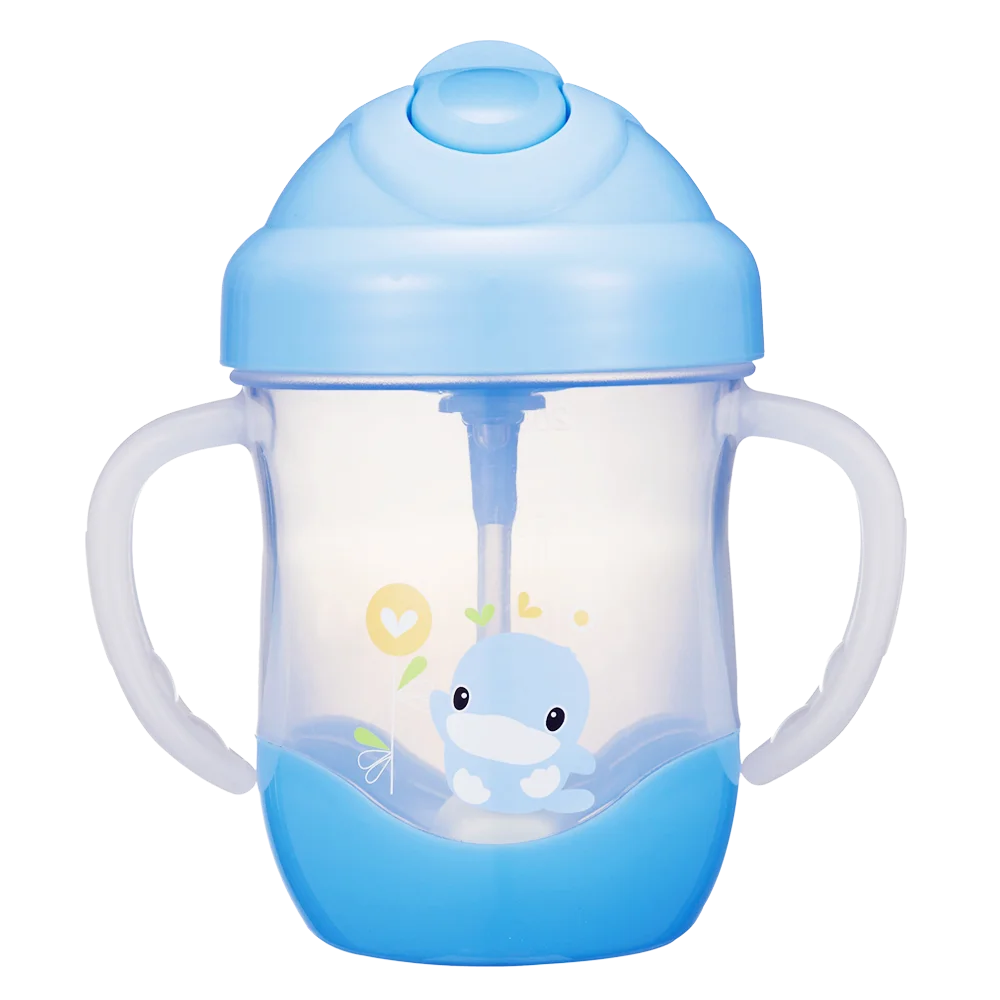 Bình uống nước ống hút có tay cầm Kuku 200ml, KU5452 (giao màu ngẫu nhiên)