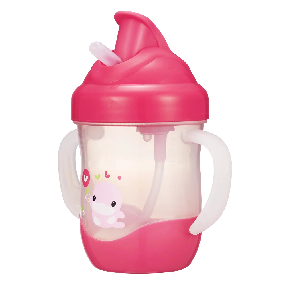 Bình uống nước ống hút có tay cầm Kuku 200ml, KU5452 (giao màu ngẫu nhiên)