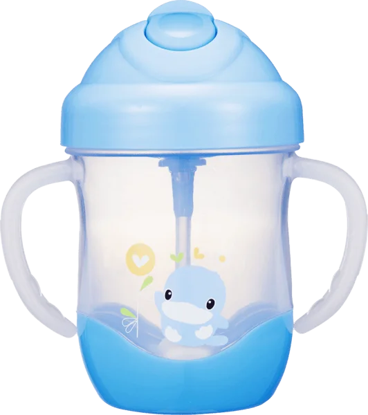 Bình uống nước ống hút có tay cầm Kuku 200ml, KU5452 (giao màu ngẫu nhiên)