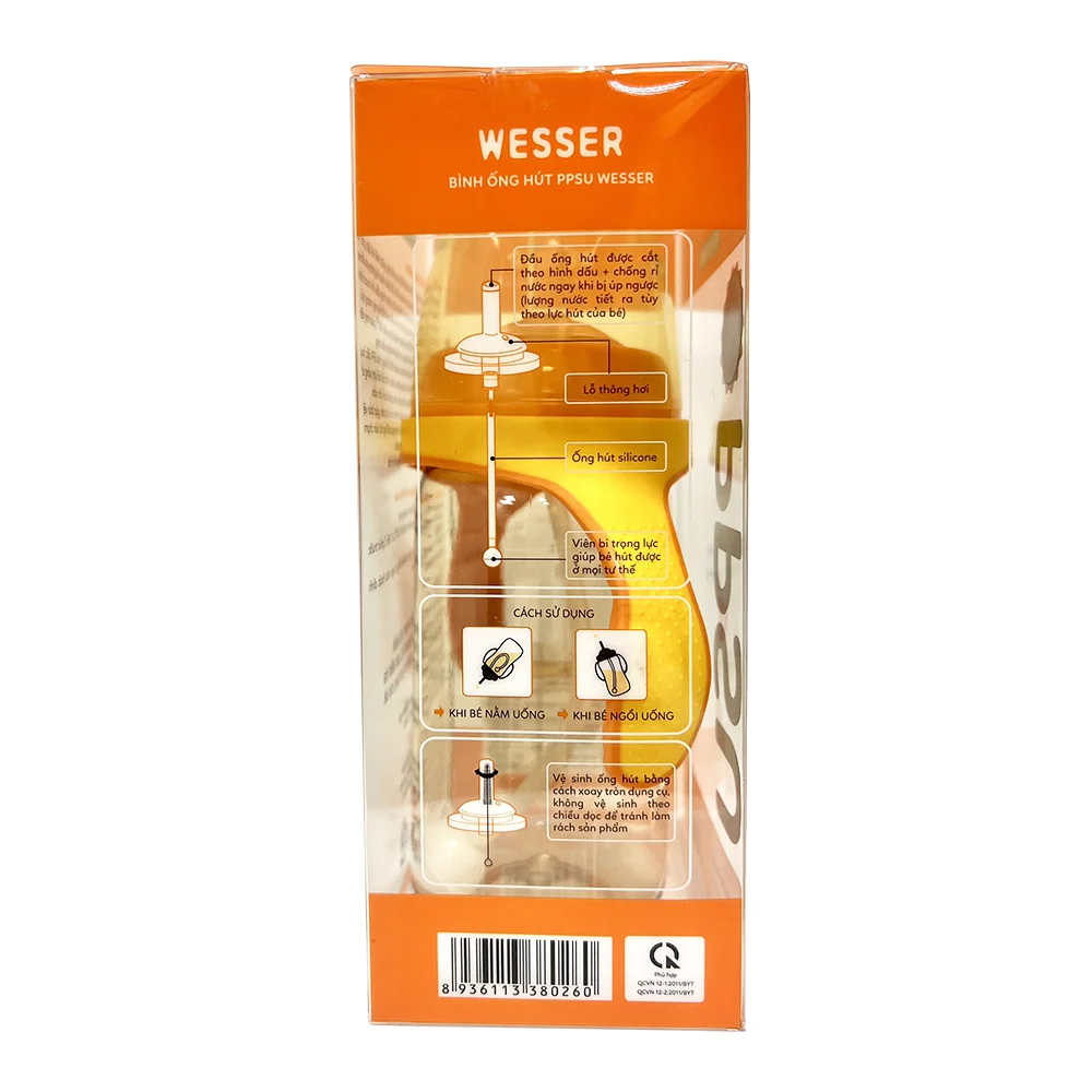 Bình ống hút Wesser nhựa PPSU có tay cầm cổ rộng 260ml (Giao bao bì ngẫu nhiên)